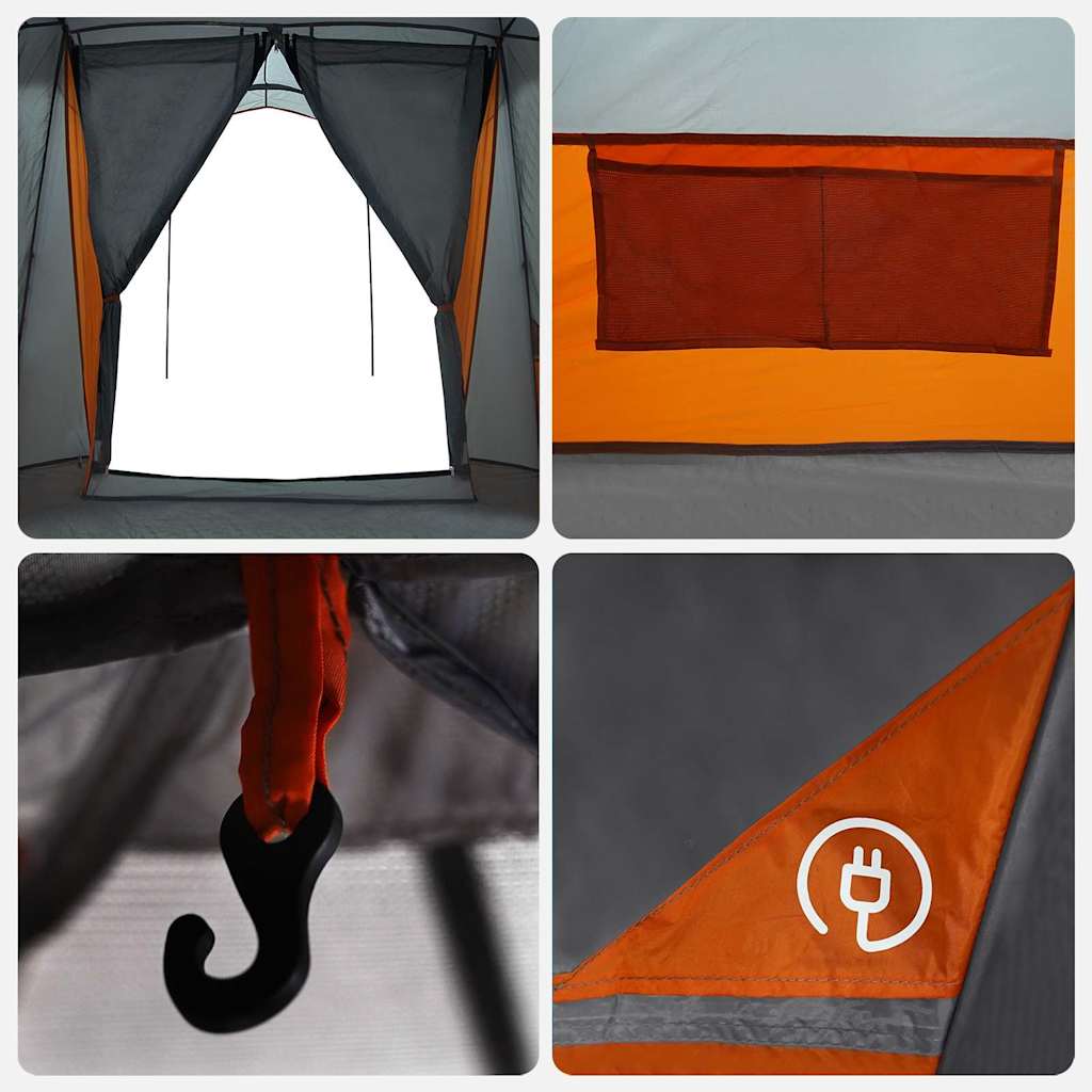 vidaXL Family Tent 6-Person Grey and Orange Polyester and Fiberglass - 721 x 335 x 212 cm
