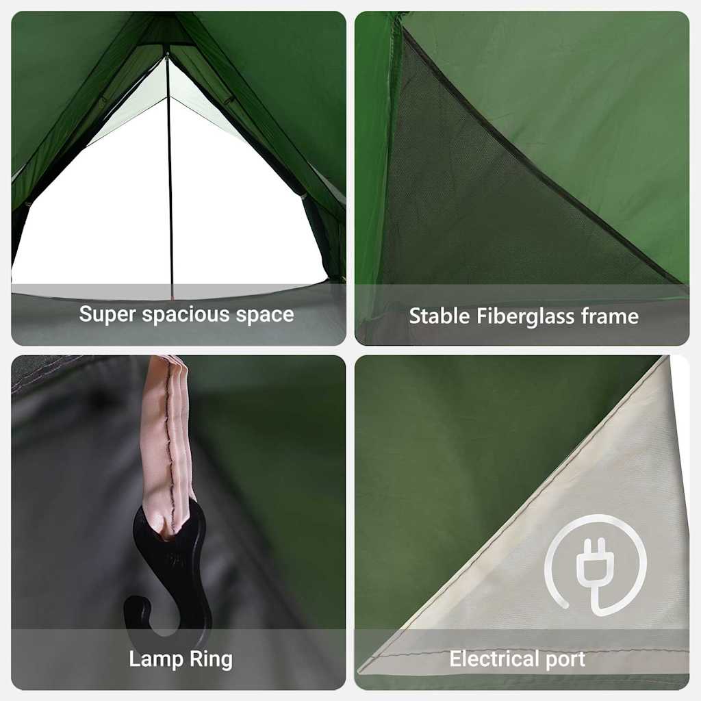 vidaXL Family Tent with Roof Green and White 256 x 256 x 185 cm