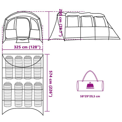 vidaXL Family Tent with Roof Grey and Orange 576 x 325 x 213 cm