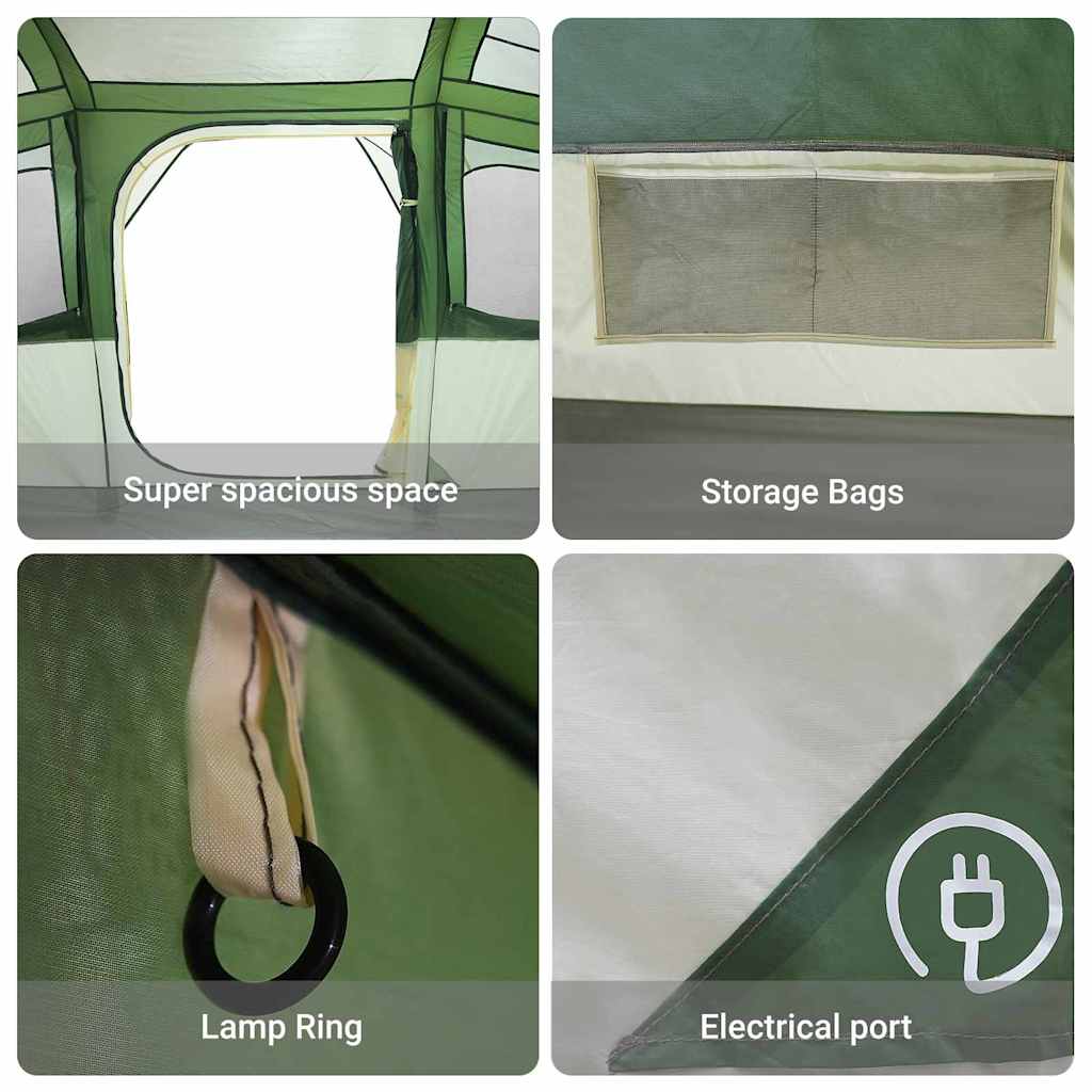 vidaXL Family Tent with Roof White and Green 435 x 255 x 216 cm