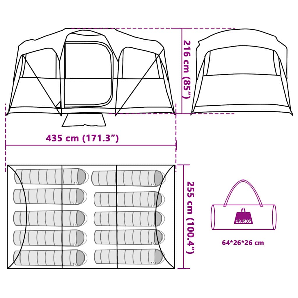 vidaXL Family Tent with Roof Orange and Orange 435 x 255 x 216 cm
