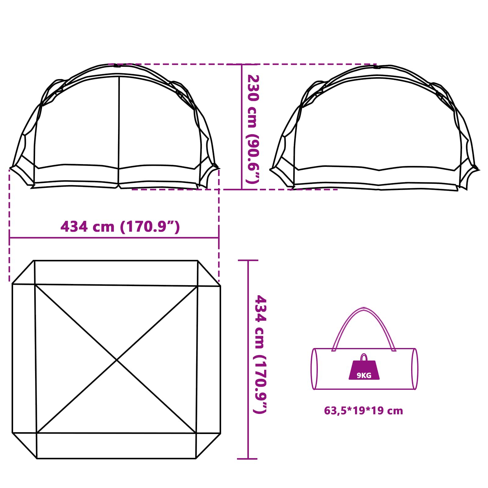 vidaXL Mosquito Tent with Roof Azure Blue 434 x 434 x 230 cm