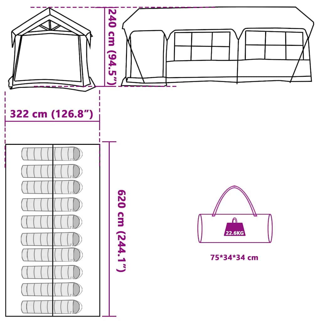 vidaXL Family Tent Blue and Grey 620 x 322 x 240 cm Polyester - Green