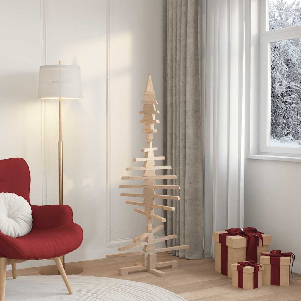 vidaXL Wooden Christmas Tree Solid Pine Wood Natural with Unfinished - Brown - 150 cm