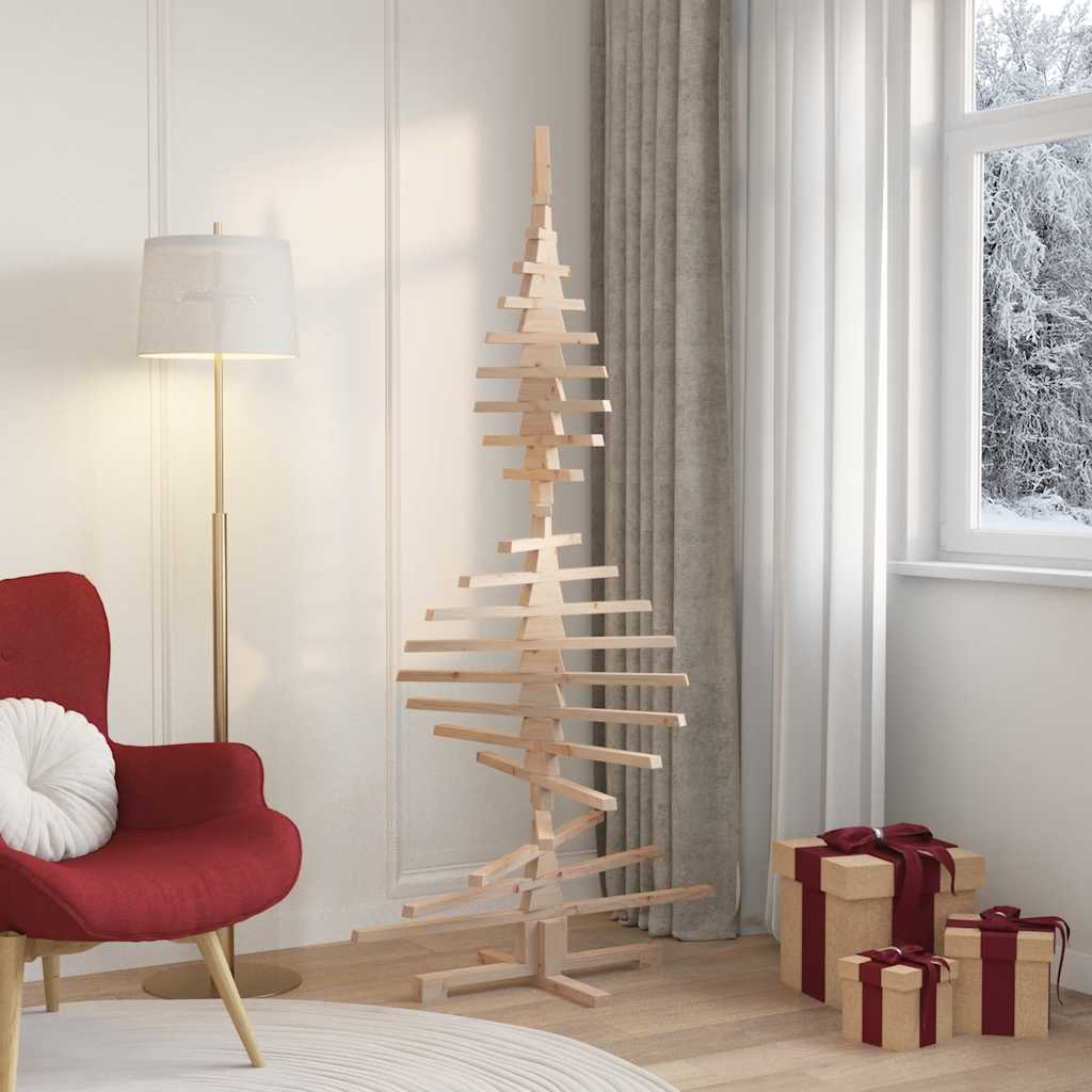 vidaXL Wooden Christmas Tree Solid Pine Wood Natural with Unfinished - Brown - 180 cm