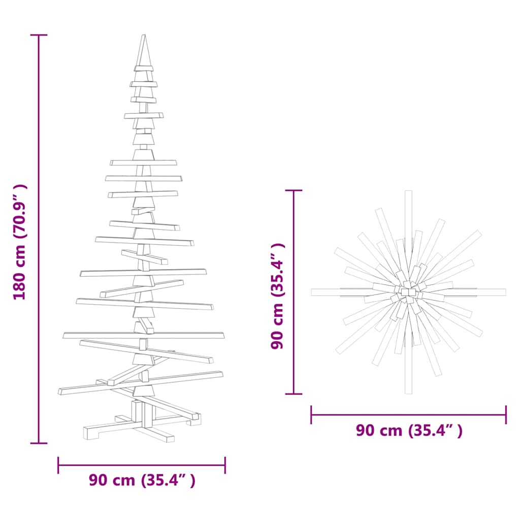 vidaXL Wooden Christmas Tree Solid Pine Wood Natural with Unfinished - Brown - 180 cm