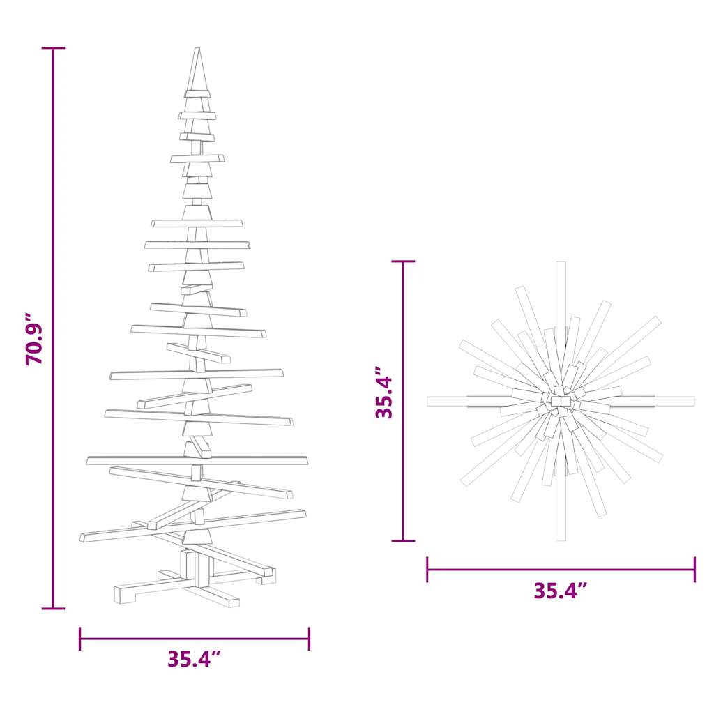 vidaXL Wooden Christmas Tree Solid Pine Wood Natural with Unfinished - Brown - 180 cm