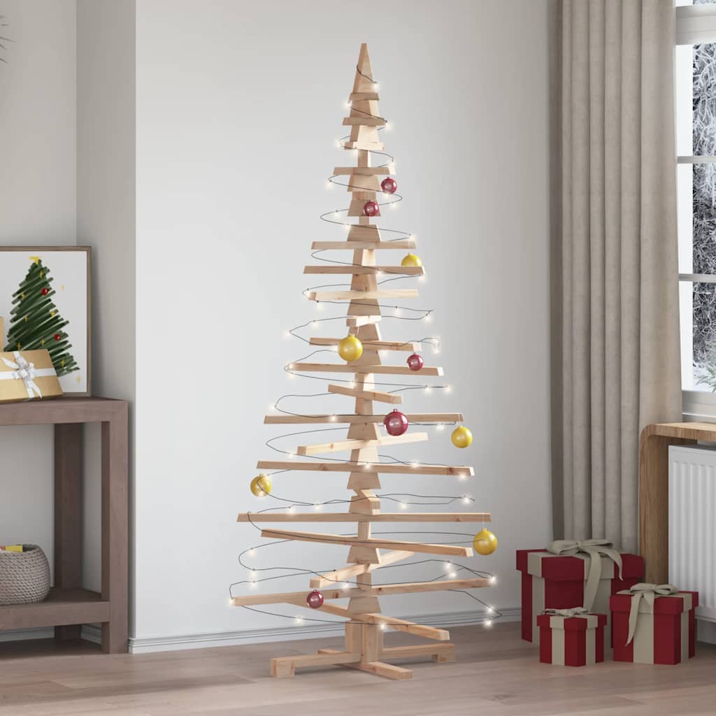vidaXL Wooden Christmas Tree Solid Pine Wood Natural with Unfinished - Brown - 180 cm