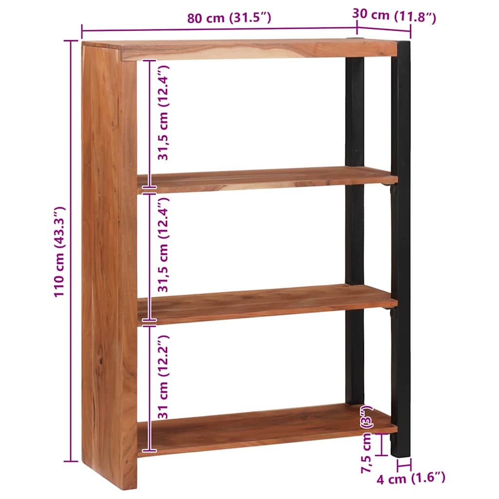 vidaXL Bookshelf Brown 80 x 30 x 110 cm Solid Acacia Wood