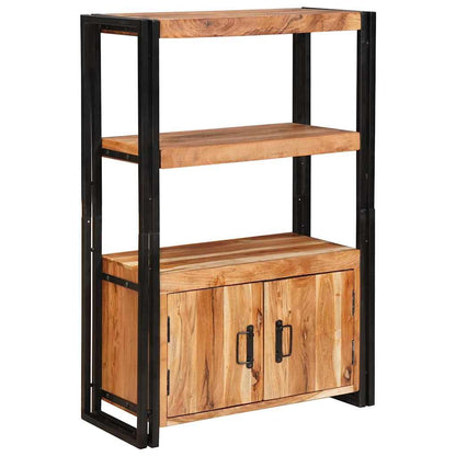 vidaXL Bookshelf with Doors Brown Solid Acacia Wood and Metal - 72 x 33 x 110 cm
