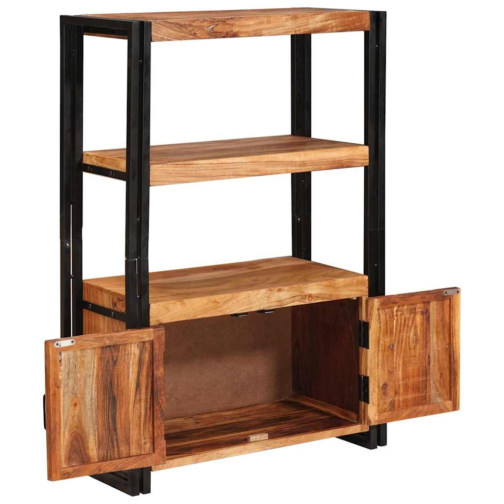 vidaXL Bookshelf with Doors Brown Solid Acacia Wood and Metal - 72 x 33 x 110 cm