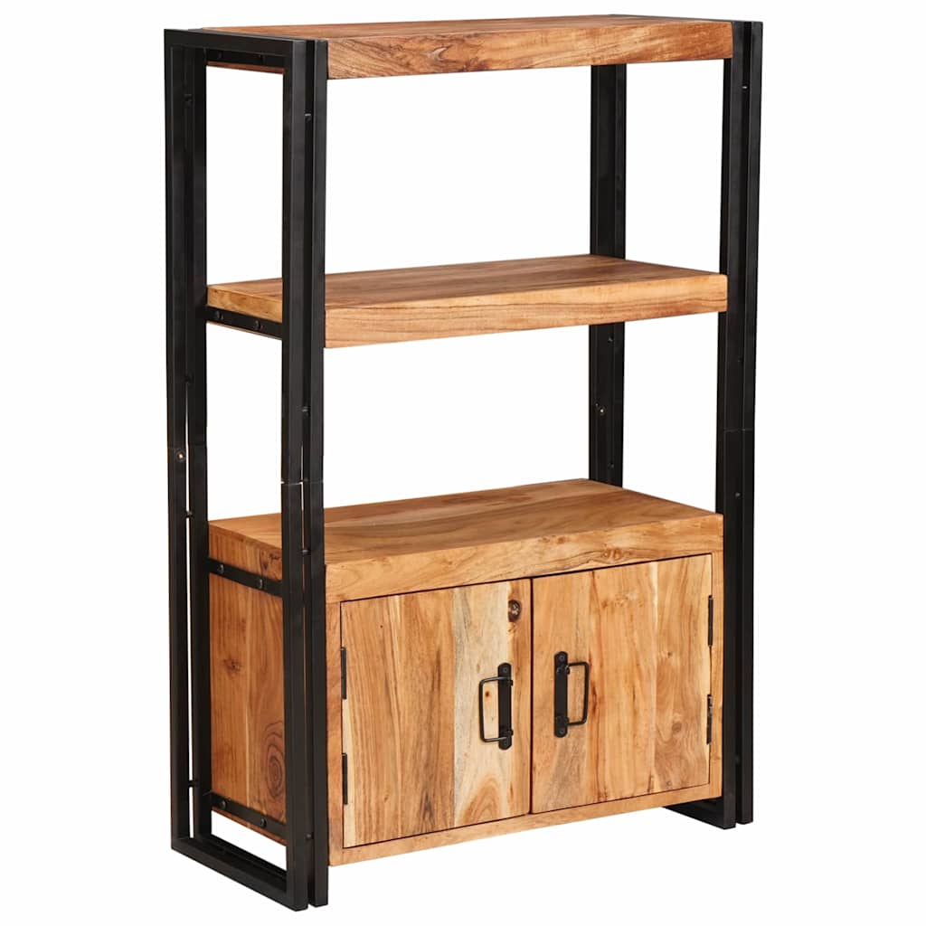 vidaXL Bookshelf with Doors Brown Solid Acacia Wood and Metal - 72 x 33 x 110 cm