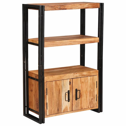 vidaXL Bookshelf with Doors Brown Solid Acacia Wood and Metal - 72 x 33 x 110 cm