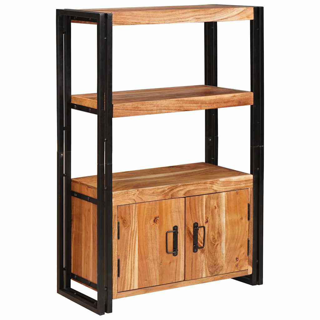 vidaXL Bookshelf with Doors Brown Solid Acacia Wood and Metal - 72 x 33 x 110 cm