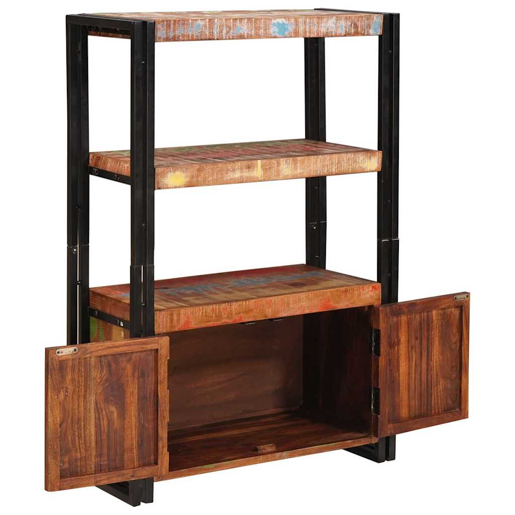 vidaXL Bookshelf with Doors Brown Solid Reclaimed Wood and Metal - 72 x 33 x 110 cm