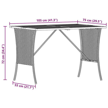 vidaXL Garden Table with Acacia Wood Top Black 105x75x72 cm Poly Rattan