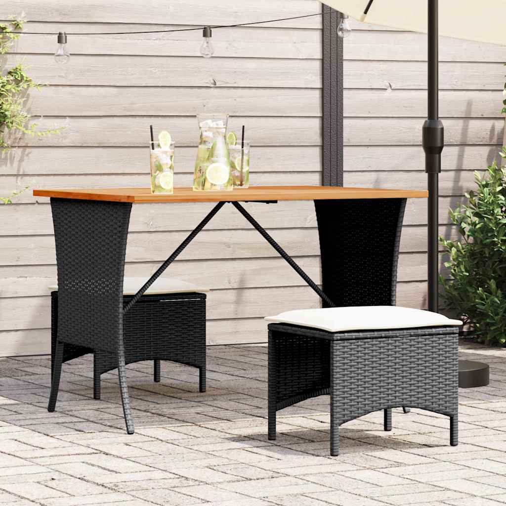vidaXL Garden Table with Acacia Wood Top Black 105x75x72 cm Poly Rattan