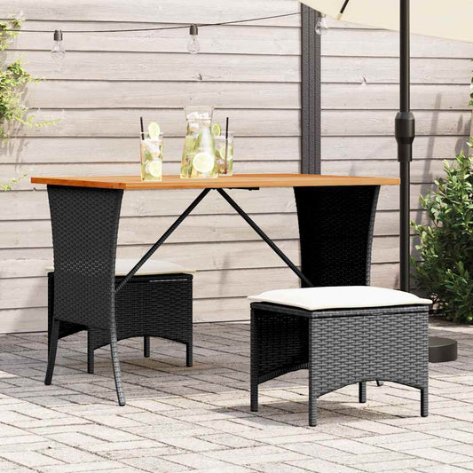 vidaXL Garden Table with Acacia Wood Top Black 105x75x72 cm Poly Rattan