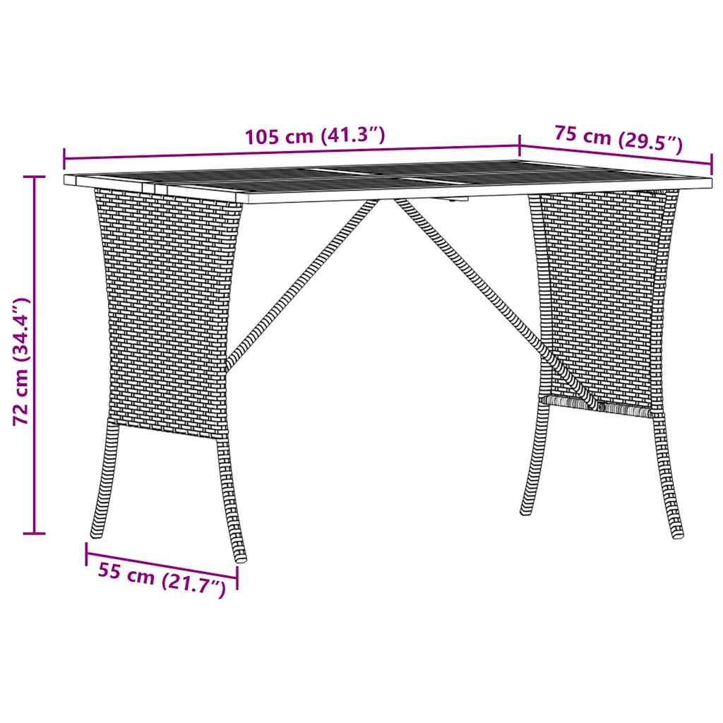 vidaXL Garden Table with Acacia Wood Top Grey 105x75x72 cm Poly Rattan