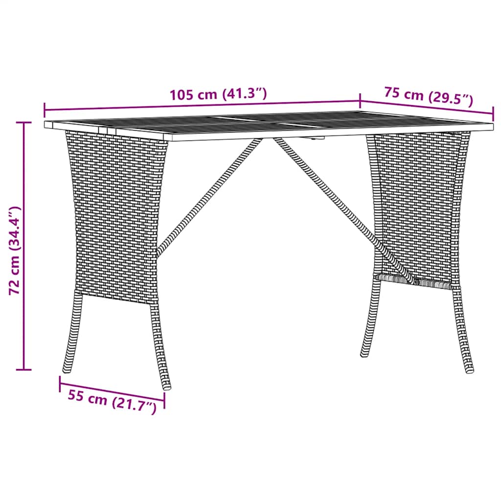 vidaXL Garden Table with Acacia Wood Top Beige 105x75x72 cm Poly Rattan