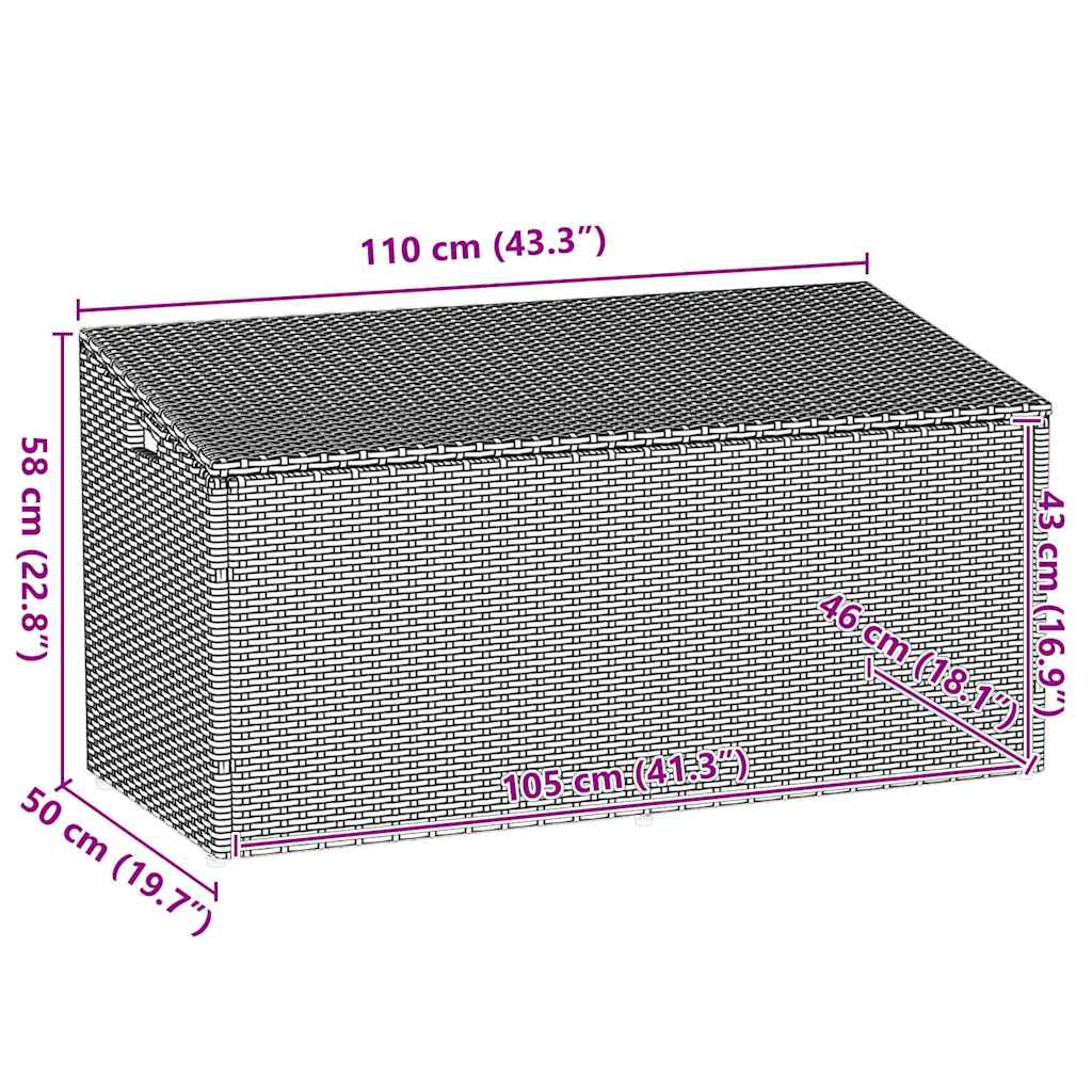 vidaXL Garden Storage Box Brown 110x50x58 cm Poly Rattan