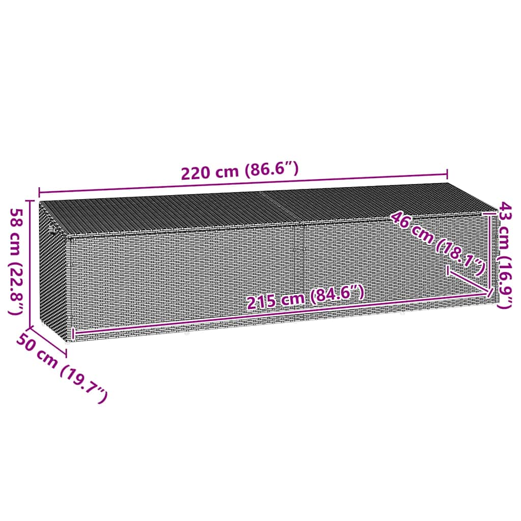 vidaXL Garden Storage Box Brown 220x50x58 cm Poly Rattan