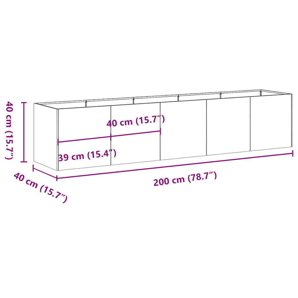 vidaXL Planter Rusty 200x40x40 cm Weathering Steel - Brown