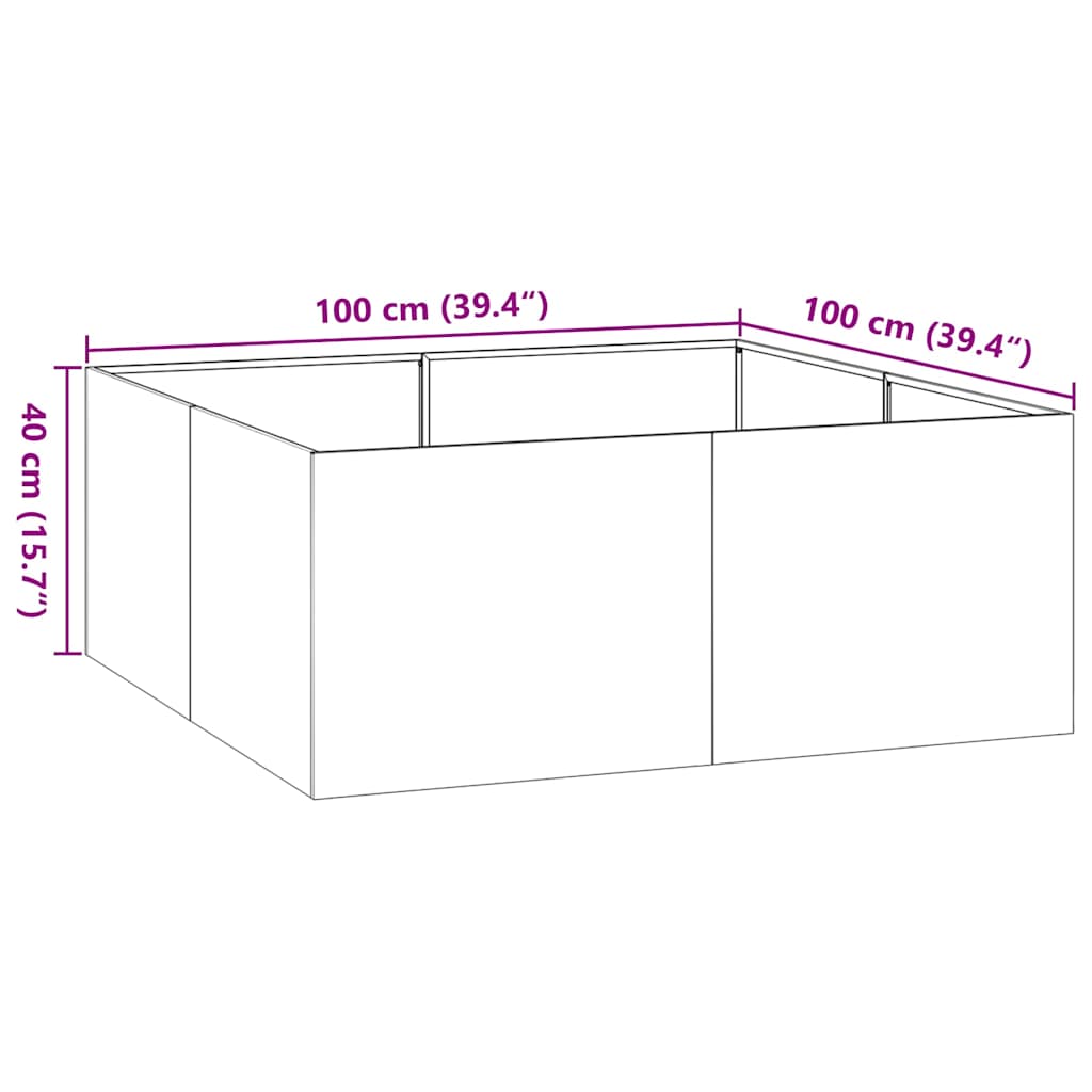 vidaXL Planter Rusty 100x100x40 cm Weathering Steel - Brown