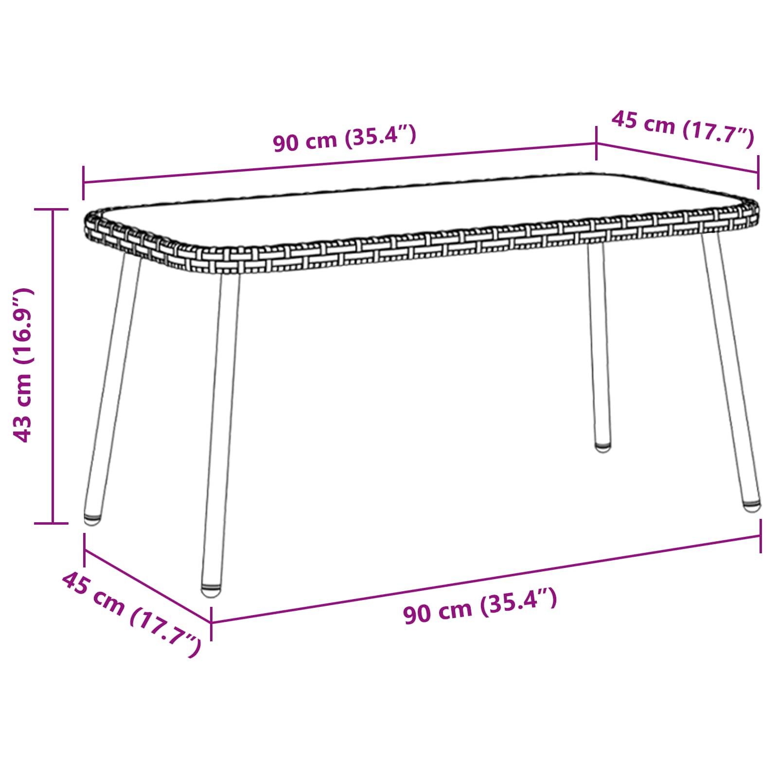 vidaXL Coffee Table Black 90 x 45 x 43 cm Poly Rattan