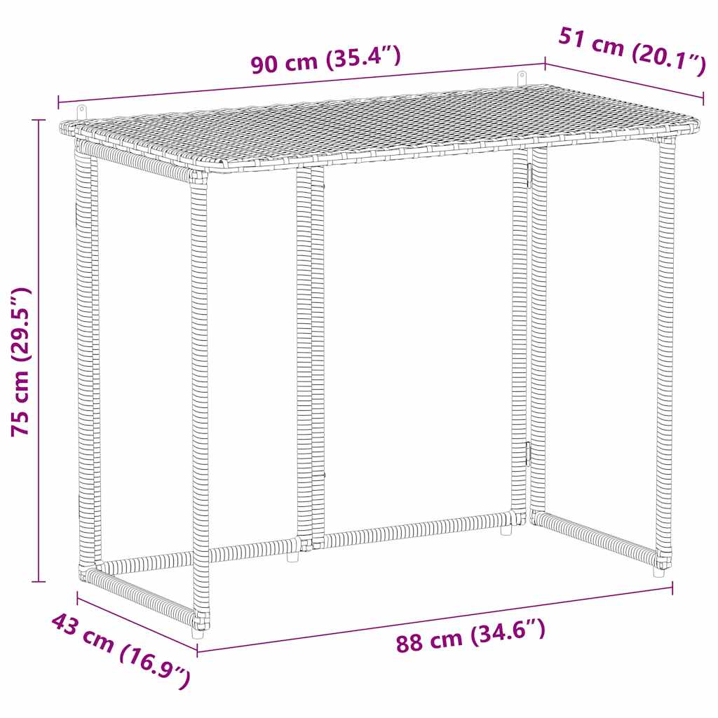 vidaXL Folding Garden Table Black 90x51x75 cm Poly Rattan