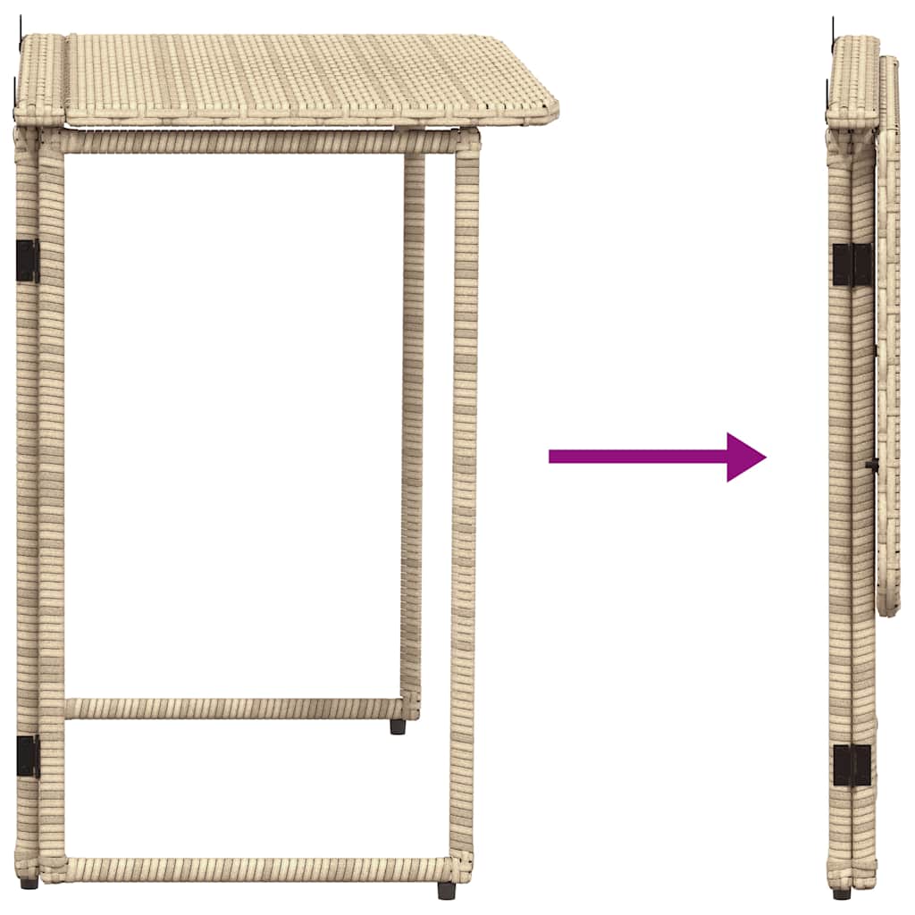 vidaXL Folding Garden Table Beige 90x51x75 cm Poly Rattan