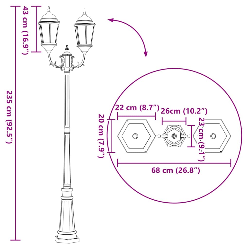 vidaXL Garden Light 68 x 20 x 235 cm Aluminium and Glass - Bronze