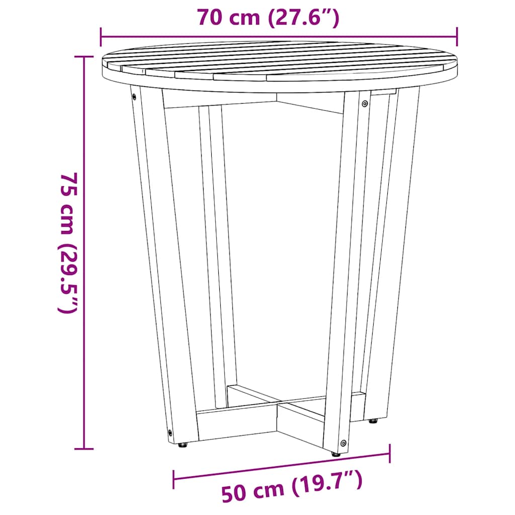 vidaXL Garden Side Table Round Ø70x75 cm Solid Wood Acacia - Brown
