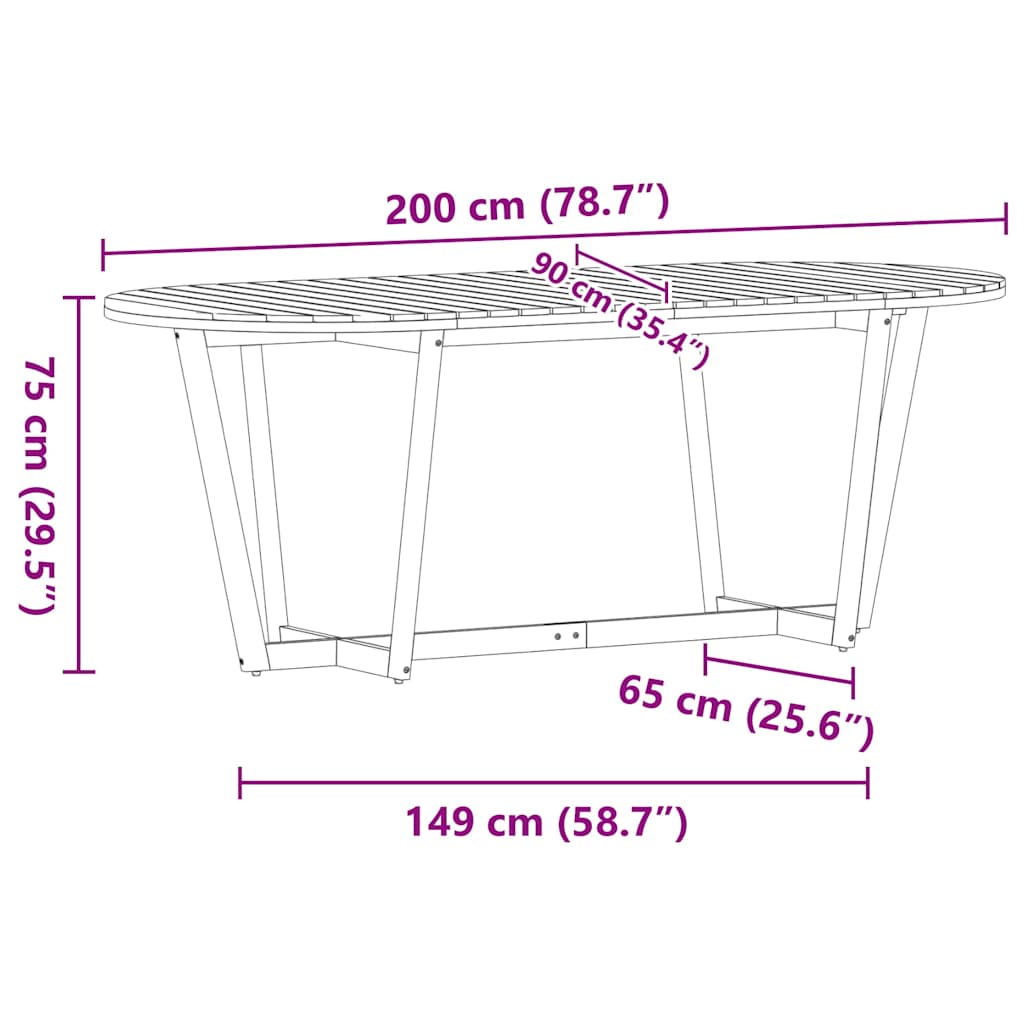 vidaXL Garden Dining Table Oval 200x90x75 cm Solid Wood Acacia - Brown
