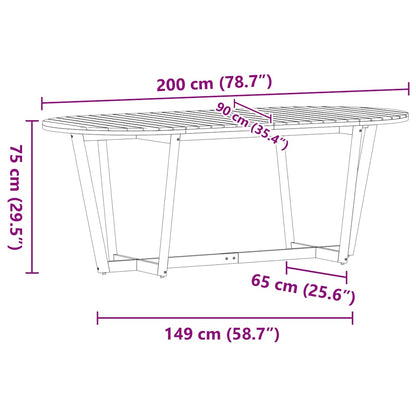vidaXL Garden Dining Table Oval 200x90x75 cm Solid Wood Acacia - Brown