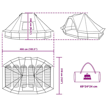 vidaXL Tipi Tent 6-Person Green Taffeta - 466 x 310 x 240 cm