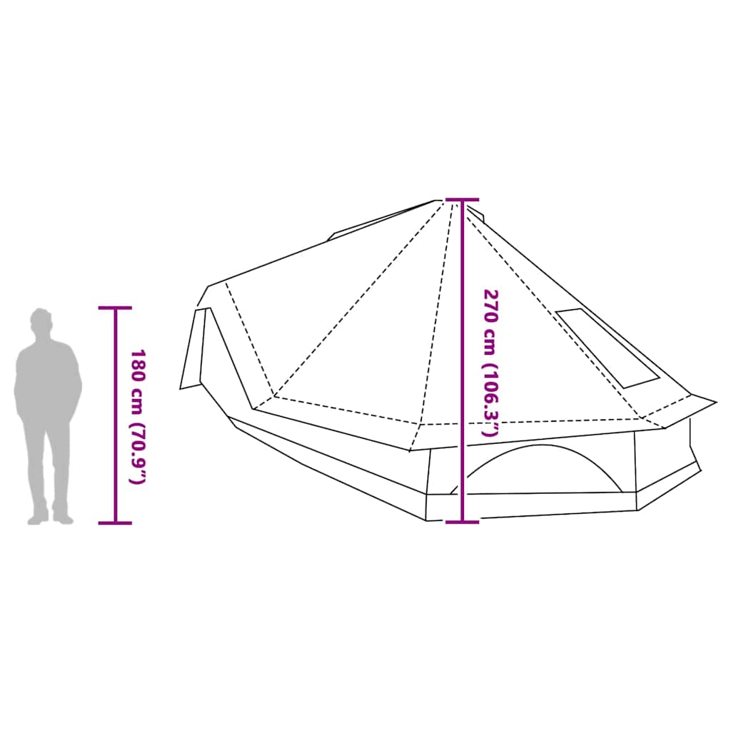 vidaXL Tipi Tent 10-Person Green Taffeta - 680 x 430 x 270 cm