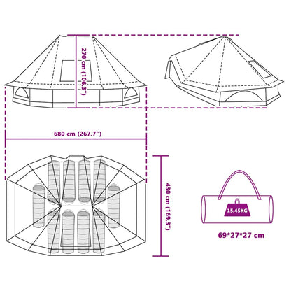 vidaXL Tipi Tent 10-Person Green Taffeta - 680 x 430 x 270 cm