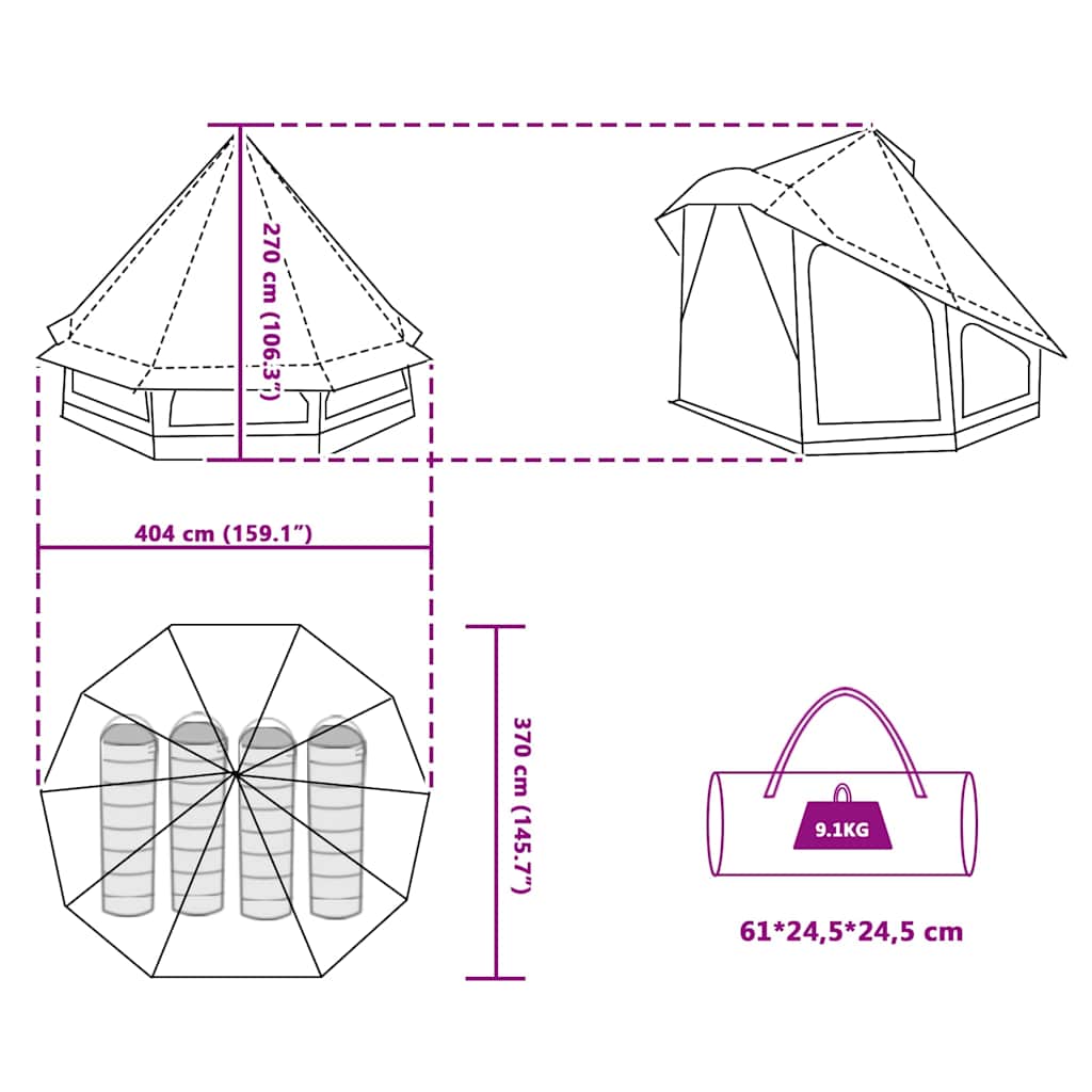 vidaXL Tipi Tent with Roof Blue 404 x 370 x 270 cm Taffeta