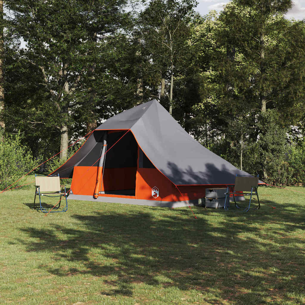 vidaXL Tipi Tent 10-Person Grey and Orange Taffeta - 364 x 281 x 257 cm