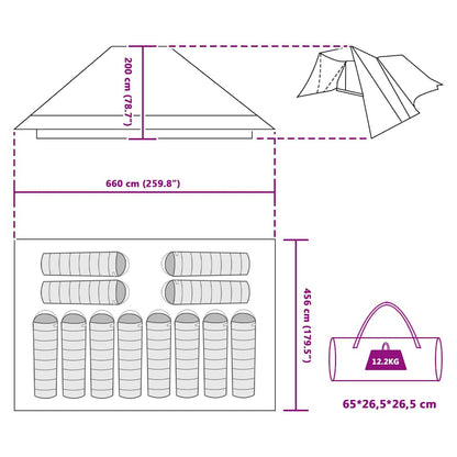 vidaXL Tipi Tent 12-Person Green Taffeta - 660 x 456 x 200 cm
