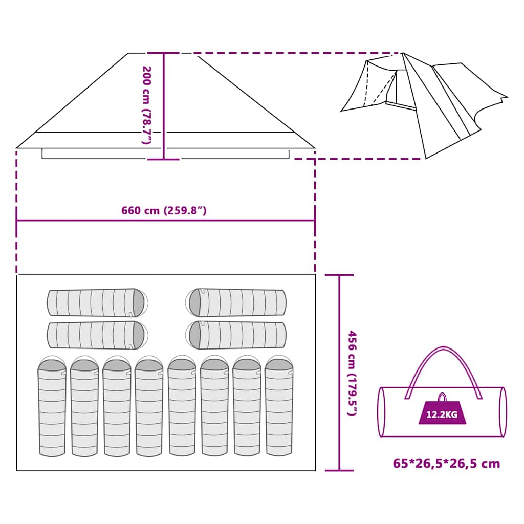 vidaXL Tipi Tent 12-Person Grey and Orange Taffeta - 660 x 456 x 200 cm