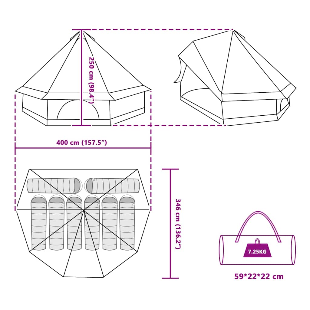 vidaXL Tipi Tent 8-Person Grey and Orange Taffeta - 400 x 346 x 250 cm