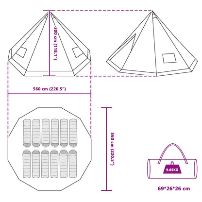 vidaXL Tipi Tent with Roof Green 560 x 560 x 300 cm Taffeta