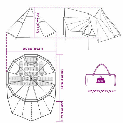vidaXL Tipi Tent with Roof Green 510 x 690 x 330 cm Taffeta