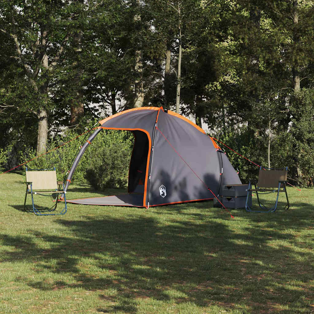 vidaXL Cabin Tent 2-Person Grey and Orange Taffeta - 370 x 230 x 185 cm