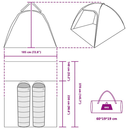 vidaXL Cabin Tent 2-Person Grey and Orange Taffeta - 370 x 230 x 185 cm