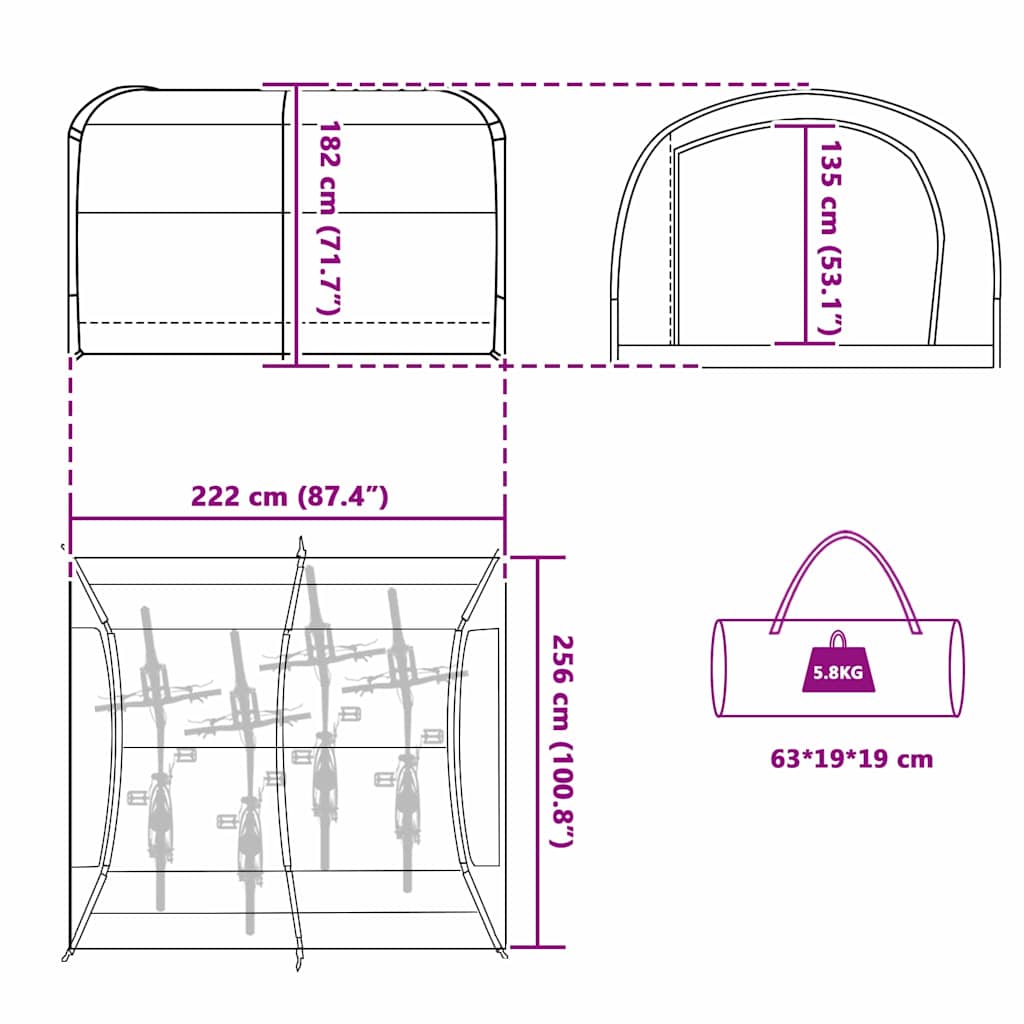 vidaXL Bike Storage Tent with Roof Green 256 x 222 x 182 cm Taffeta