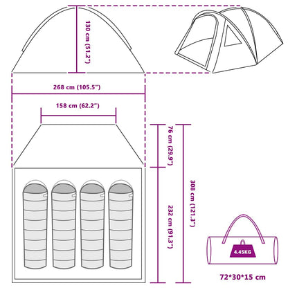 vidaXL Dome Tent 4-Person Waterproof Blue Taffeta - 308 x 268 x 130 cm