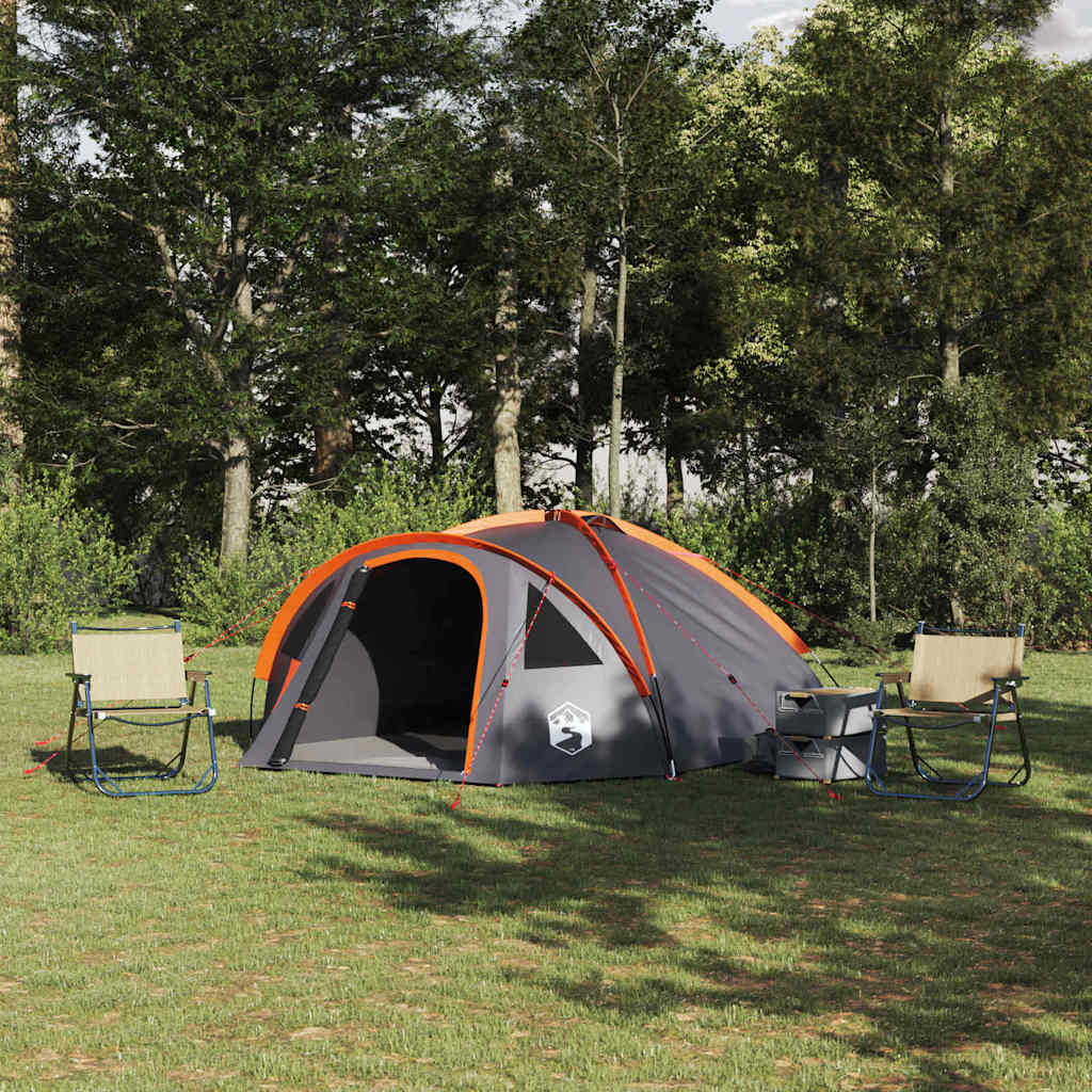 vidaXL Dome Tent 4-Person Waterproof Grey and Orange Taffeta - 308 x 268 x 130 cm